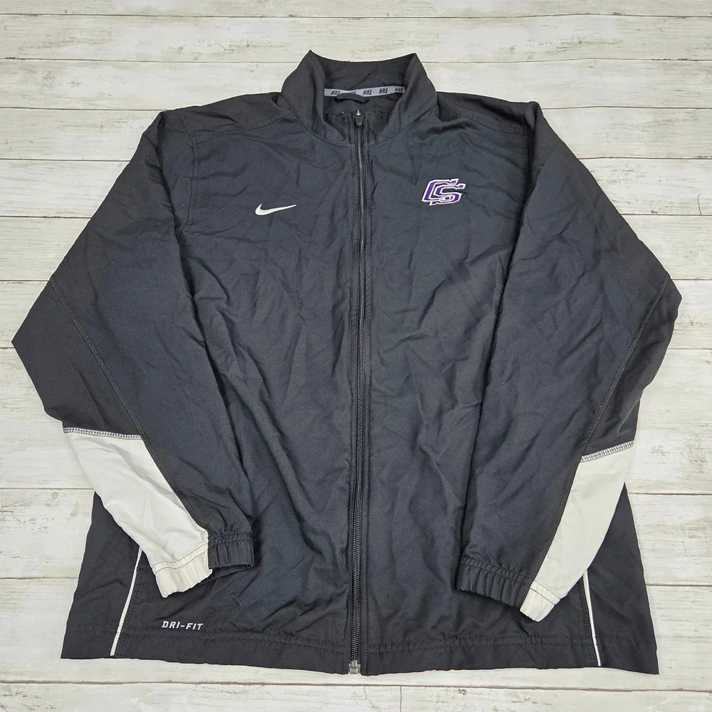 Nike Track Jacket Mens Large Black Dri-FIT Full‎ Zip CS Logo 535632-012 Athletic